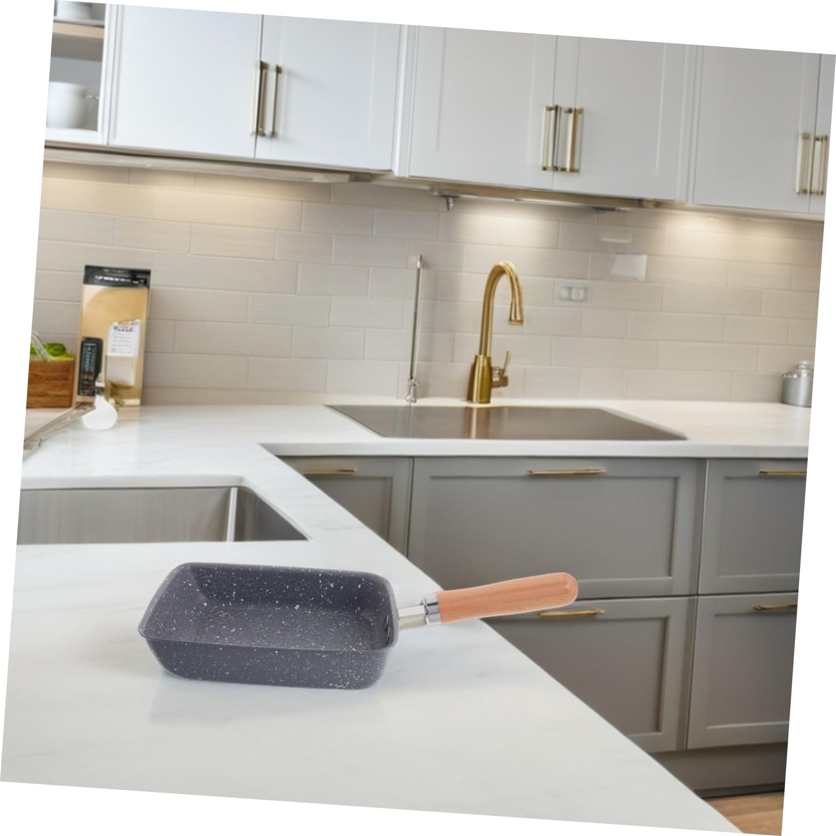Padella Omelette Giapponese Antiaderente con Rivestimento Pietra Fondo Quadrato Martellato per Cottura Uniforme su Induzione Gas ed Elettrico per Tamagoyaki e Crepes