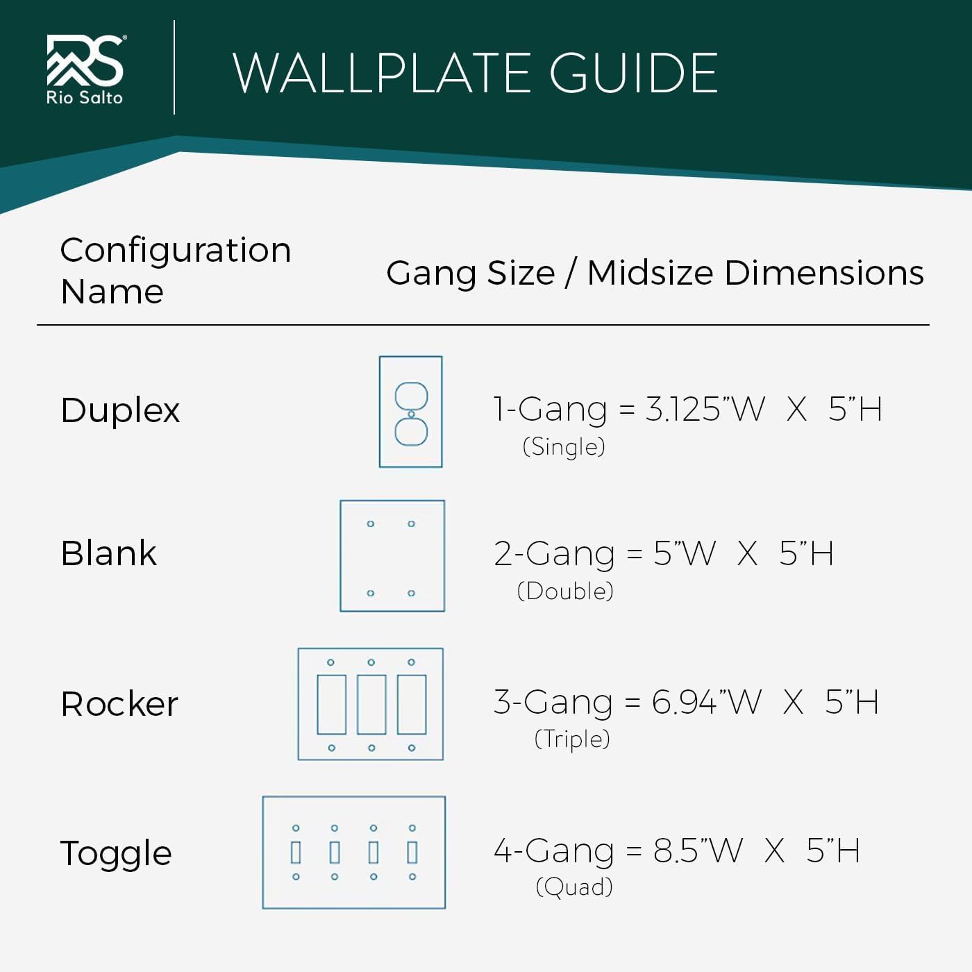 Rio Salto Floral Collection Brushed Brass Gold Double Rocker Light Switch Cover – 2-Gang Midsize - 2 Pack Metal Wall Plate 5" x 5" Heavy-Gauge Luxury Decorative Switch Plate