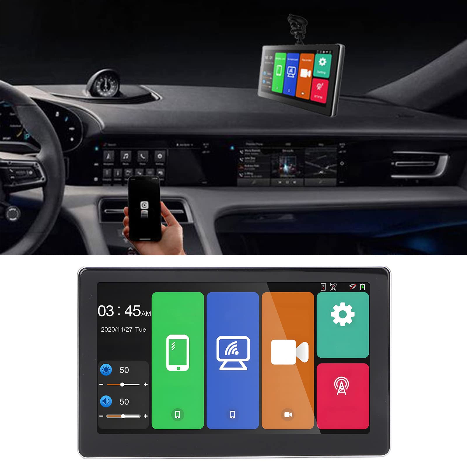 Kamera Samochodowa 4K, Kamera Samochodowa z Przednim Tylnym Obiektywem Szerokokątnym z 7-calowym Dużym Ekranem HD, Bezprzewodowy, Android AUTO, Monitor do Parkowania, (T20)