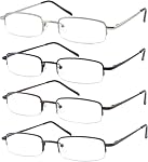 4 Pack Reading Glasses Metal Half Frame Readers for Men Women Blue Light Blocking Eyeglsses with Spring Hinges