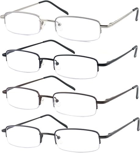 LOVIVY Paquete de 4 lentes de lectura de metal para hombres y mujeres lentes de bloqueo de luz azul con bisagras de resorte