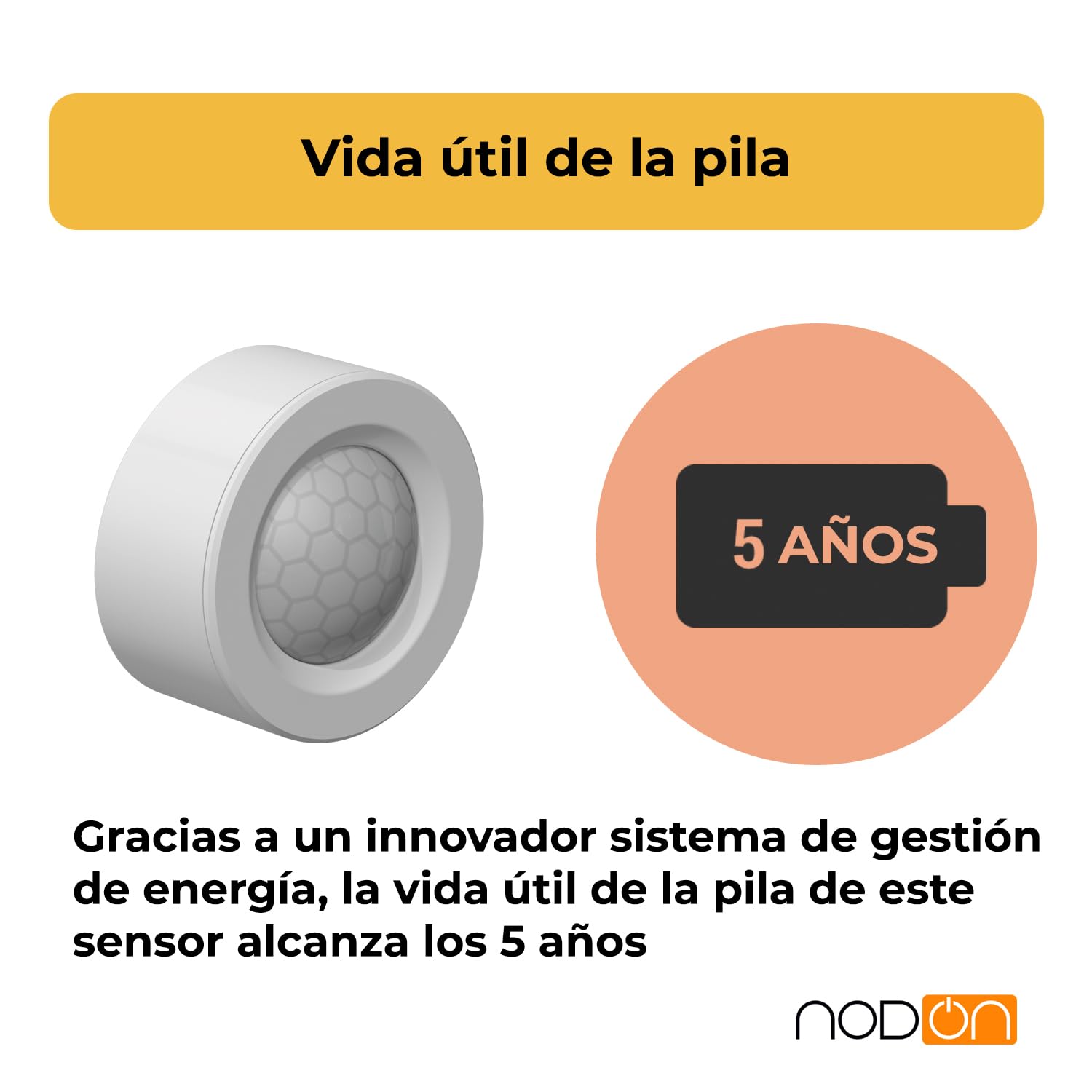 NodOn - EnOcean - Sensor de Movimiento inalámbrico, múltiples Opciones de Montaje, Alta sensibilidad, Pila de Muy Larga duración, fácil de Instalar, Compatible con Jeedom, eedomus y MyUbiwizz