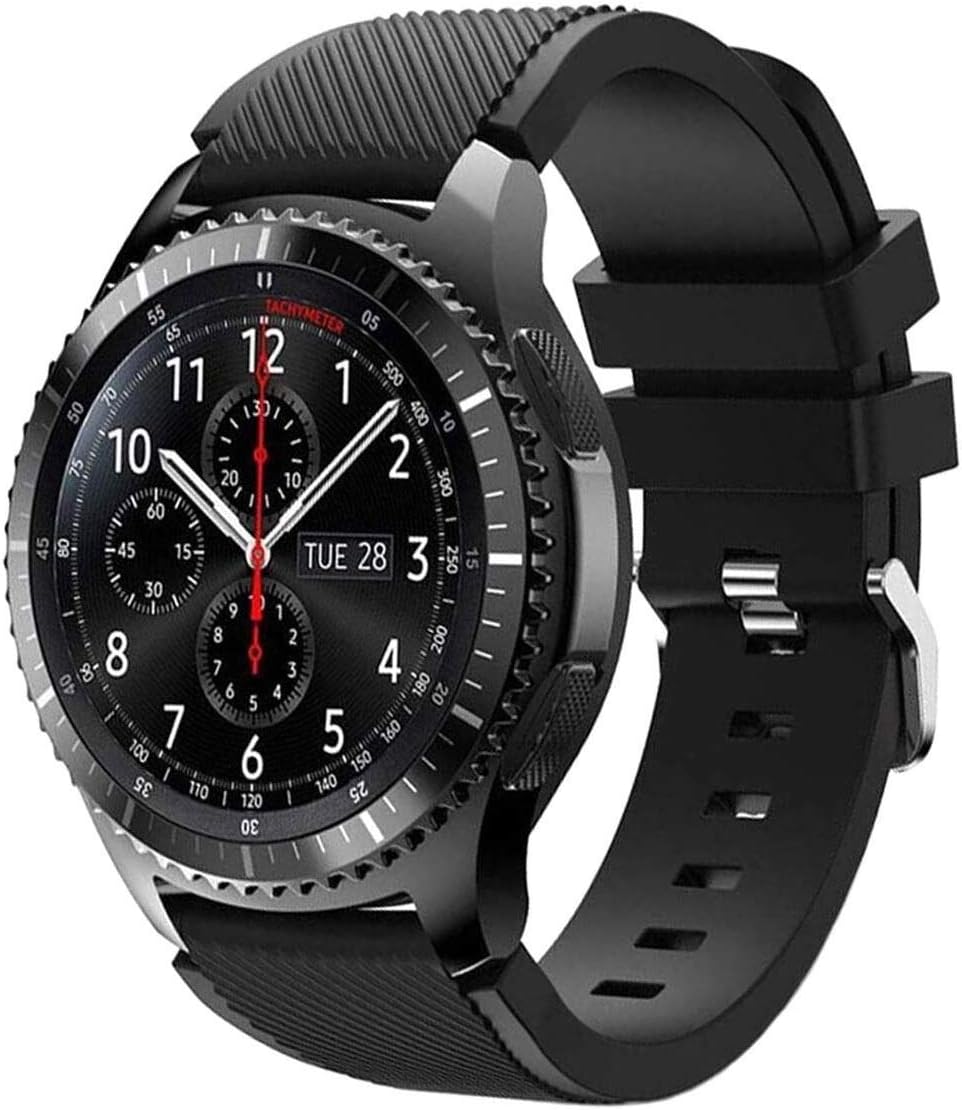 22mm Silicone Smart Watch Replacement Band Universal Strap Compatible with Amazfit GTR 47mm / Samsung Galaxy Watch 46mm / Samsung Gear S3 Classic/Frontier/Huawei GT2 / Fossil Q (Black)