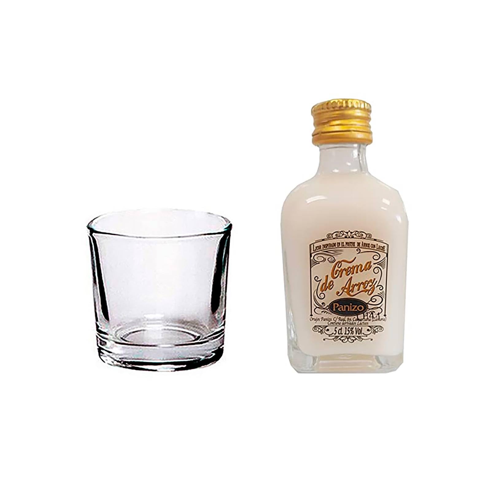 Deliex delicias de Extremadura. 24 Botellitas de arroz con leche 5 cl con chupito en bolsa de organza. Detalles para invitados en bodas, comuniones, bautizos y eventos. (Arroz con leche, 24)