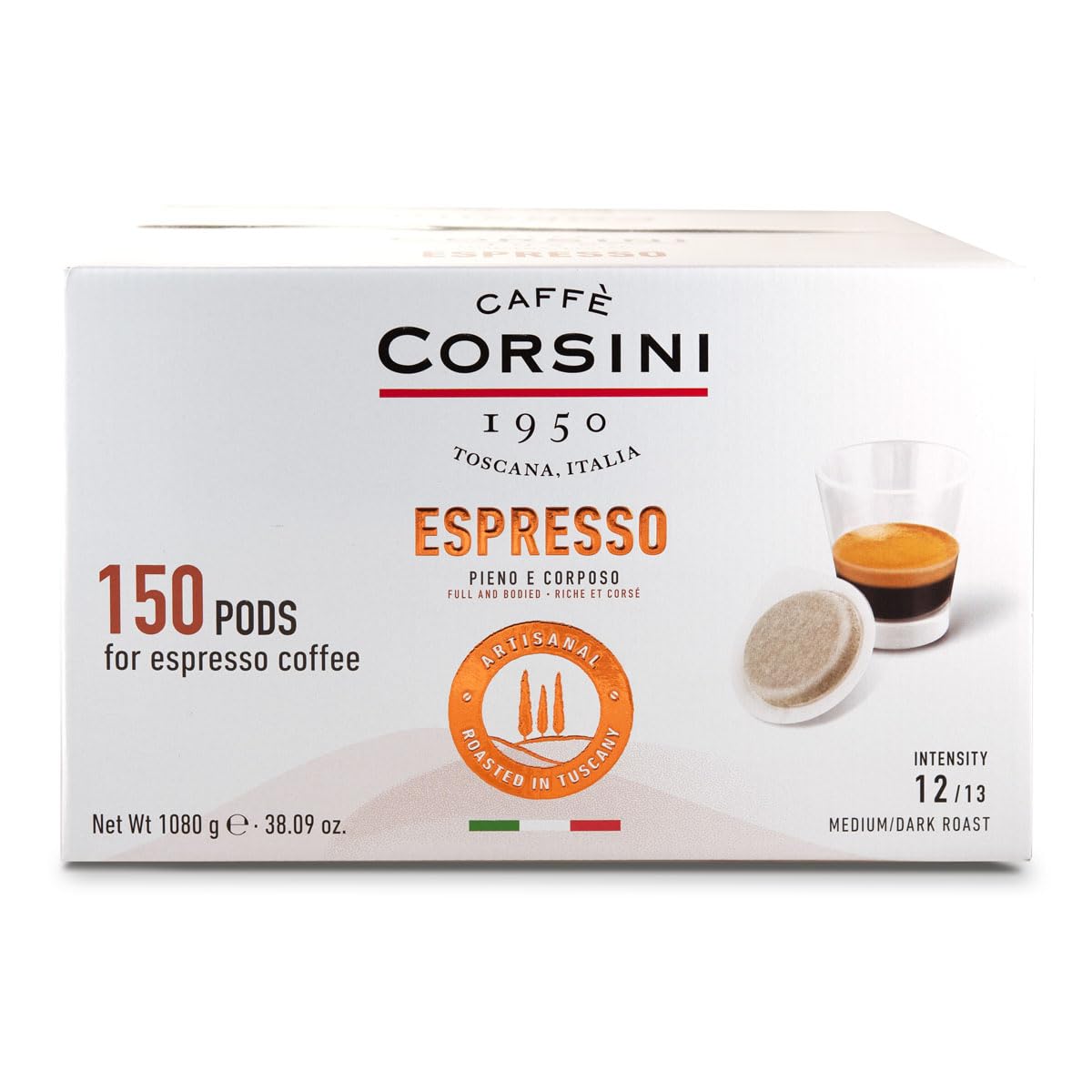 Caffè Corsini - Cialde Ese Caffè Espresso, 100% Compostabili, Gusto Forte e Intenso, Confezione da 150 pezzi