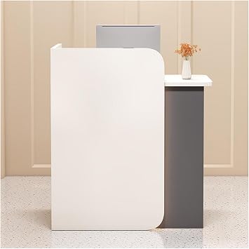 Retail Checkout Counter with LED Lights, Lockable Drawer - Modern Reception Desk for Supermarket, Convenience Store, Hotel Lobby, Office