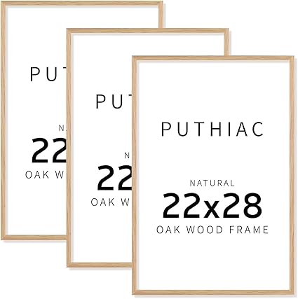 puthiac 22x28 Picture Frames for Wall - Minimalist 22x28 Oak Wood Frames, 22"x28" Poster Frame Wood, Natural Solid Wooden Picture Frames for Wall Art Photo and Prints(3 Pack, Beige)