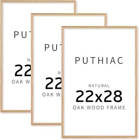 puthiac 22x28 Picture Frames for Wall - Minimalist 22x28 Oak Wood Frames, 22"x28" Poster Frame Wood, Natural Solid Wooden Picture Frames for Wall Art Photo and Prints(3 Pack, Beige)