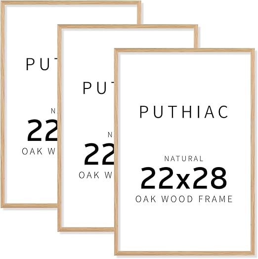 puthiac 22x28 Picture Frames for Wall - Minimalist 22x28 Oak Wood Frames, 22"x28" Poster Frame Wood, Natural Solid Wooden Picture Frames for Wall Art Photo and Prints(3 Pack, Beige)