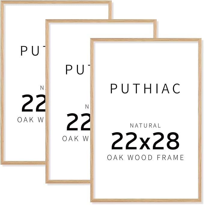puthiac 22x28 Picture Frames for Wall - Minimalist 22x28 Oak Wood Frames, 22"x28" Poster Frame Wood, Natural Solid Wooden Picture Frames for Wall Art Photo and Prints(3 Pack, Beige)