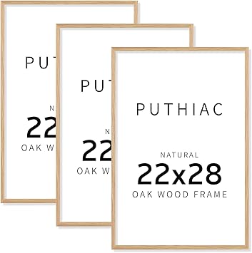 puthiac 22x28 Picture Frames for Wall - Minimalist 22x28 Oak Wood Frames, 22"x28" Poster Frame Wood, Natural Solid Wooden Picture Frames for Wall Art Photo and Prints(3 Pack, Beige)