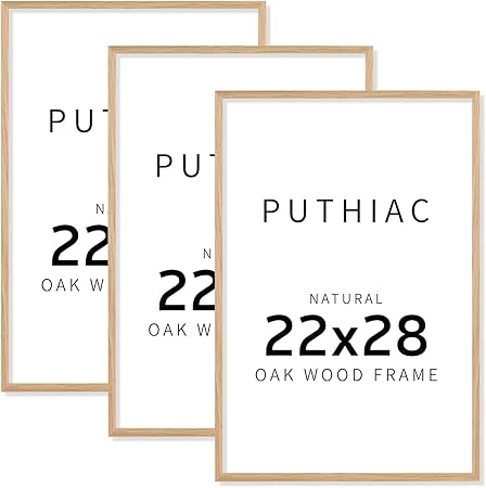 puthiac 22x28 Picture Frames for Wall - Minimalist 22x28 Oak Wood Frames, 22"x28" Poster Frame Wood, Natural Solid Wooden Picture Frames for Wall Art Photo and Prints(3 Pack, Beige)