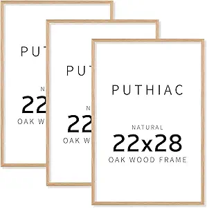 puthiac 22x28 Picture Frames for Wall - Minimalist 22x28 Oak Wood Frames, 22"x28" Poster Frame Wood, Natural Solid Wooden Picture Frames for Wall Art Photo and Prints(3 Pack, Beige)