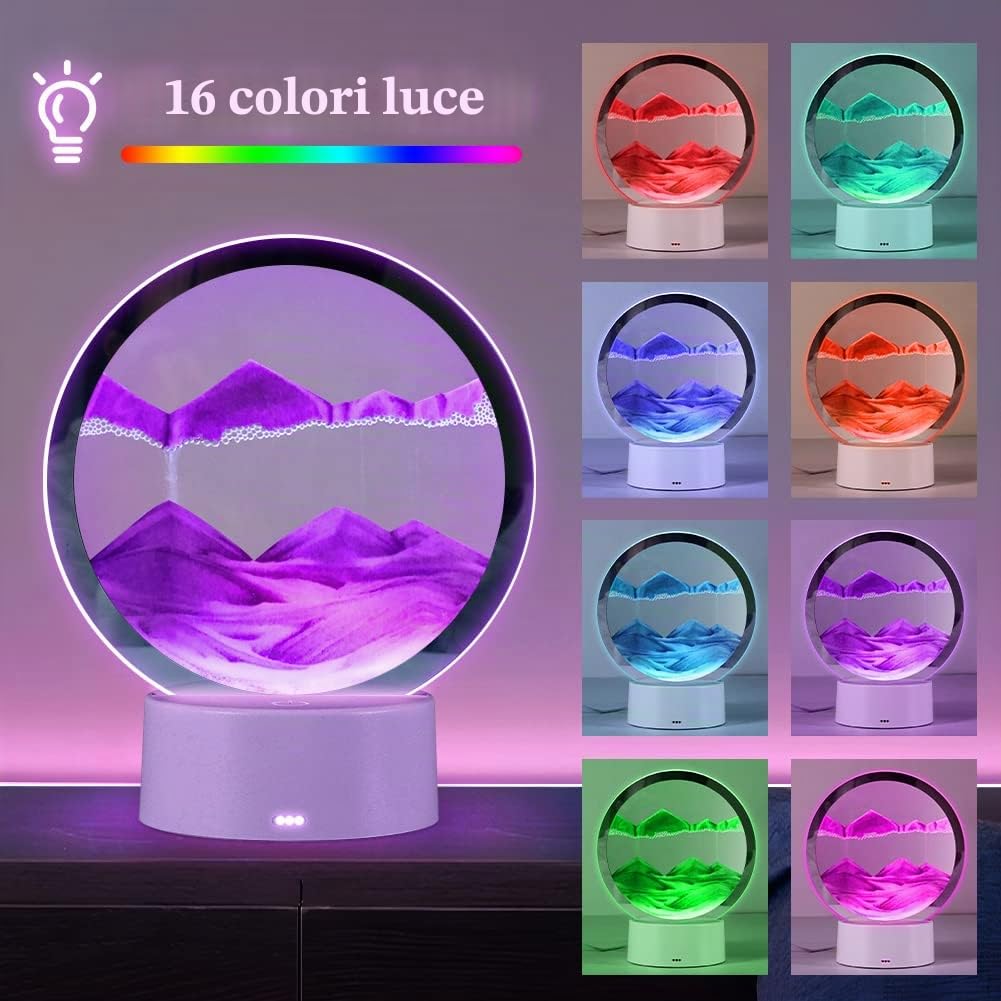 Joycabin Immagine artistica 3D con sabbia mobile, lampada da scrivania con pittura a sabbia fluente, luci a clessidra rotanti a 360° con telecomando, luce notturna rotonda in vetro per casa ufficio