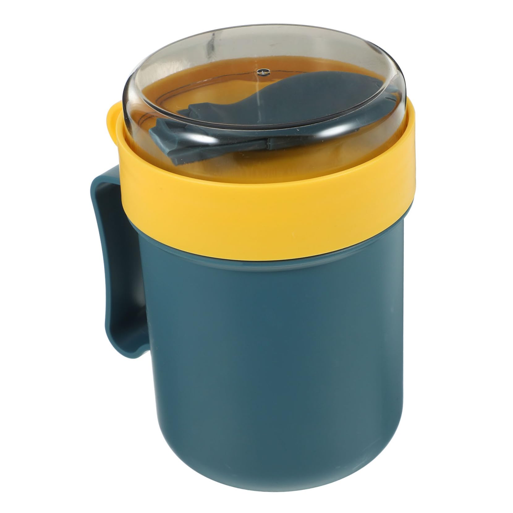 Taza de desayuno apta para microondas con asa cómoda y tapa protectora azul de 500 ml