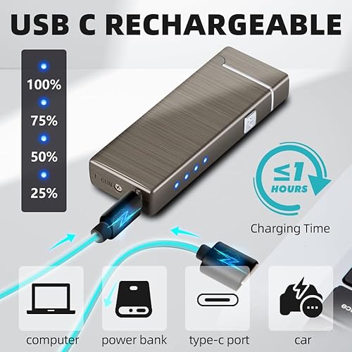 Miniatura 10 de LcFun Encendedor eléctrico recargable por USB, encendedor de plasma a prueba de viento, encendedor de doble arco sin llama con indicador de batería