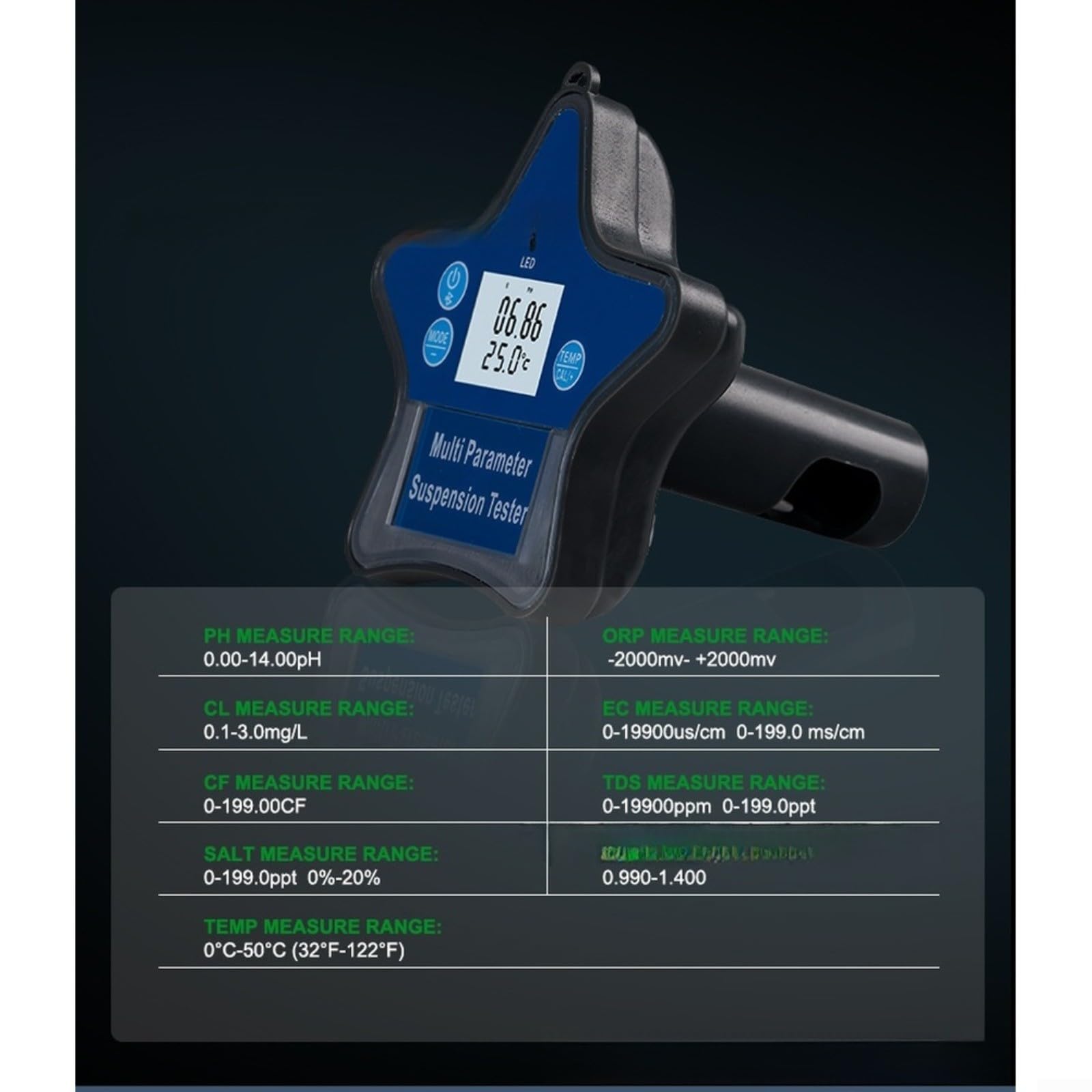 Probador inalámbrico de calidad del agua 9 en 1 para Tuya App Medidor de sal ORP pH con sensores de alta precisión, monitores de dispositivos azules recargables para piscina, acuario, laboratorio