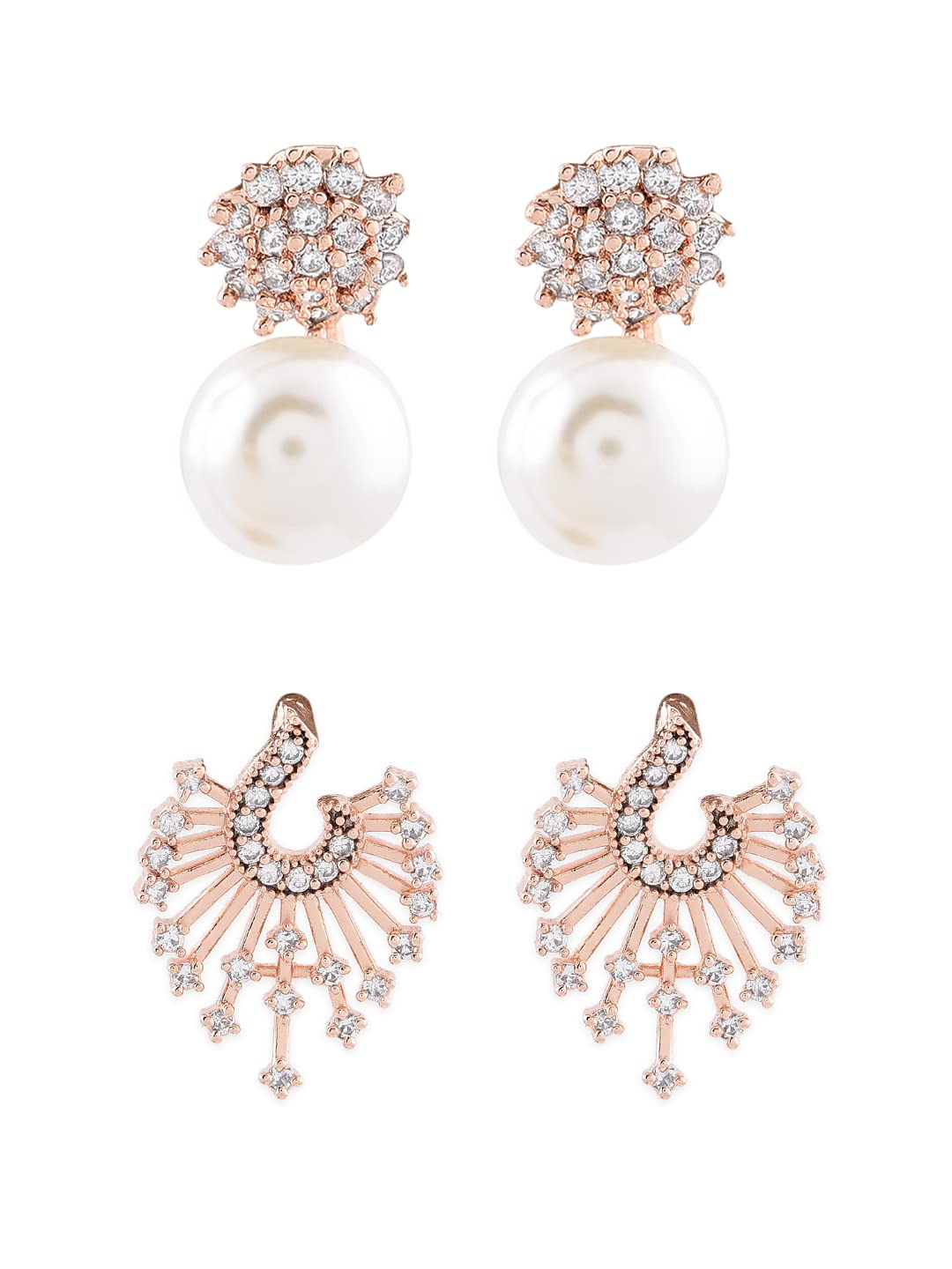 Zaveri Pearls Combo of 2 Gold Tone Cubic Zirconia Brass Stud Earrings For Women-ZPFK10219 (B08XK8L7SN) Amazon Price History, Amazon Price Tracker