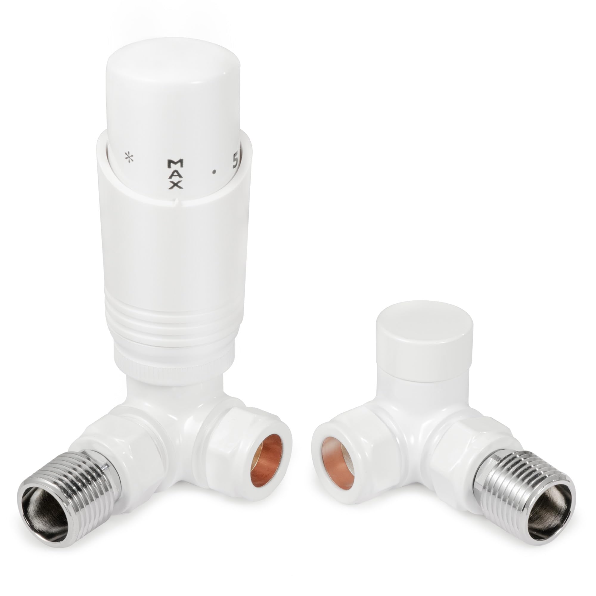 Sponsored Ad – VANCOCO Glossy White Thermostatic Radiator Valve 1/2"×15mm Corner with Lockshield, Thermostat TRV Set, H62 Brass, Energy Saving