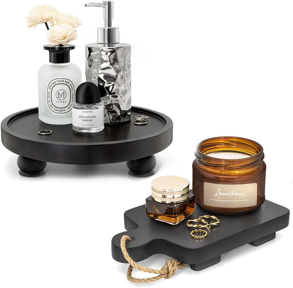 EOSAHR Modern Pedestal Stand Set for Home Decor - Farmhouse Pedestal Stand for Your Coffee Table, Laundry Room and Bathroom Counter Organizer (Black)