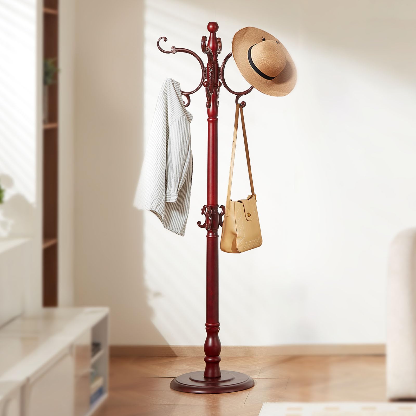VEVOR Perchero de Pie Independiente de Madera con Base Pesada y 11 Ganchos, Ideal para Entrada, Dormitorio y Sala de Estar, Perchero Moderno para Abrigos, Sombreros y Bolsos, 420 x 420 x 1760 mm