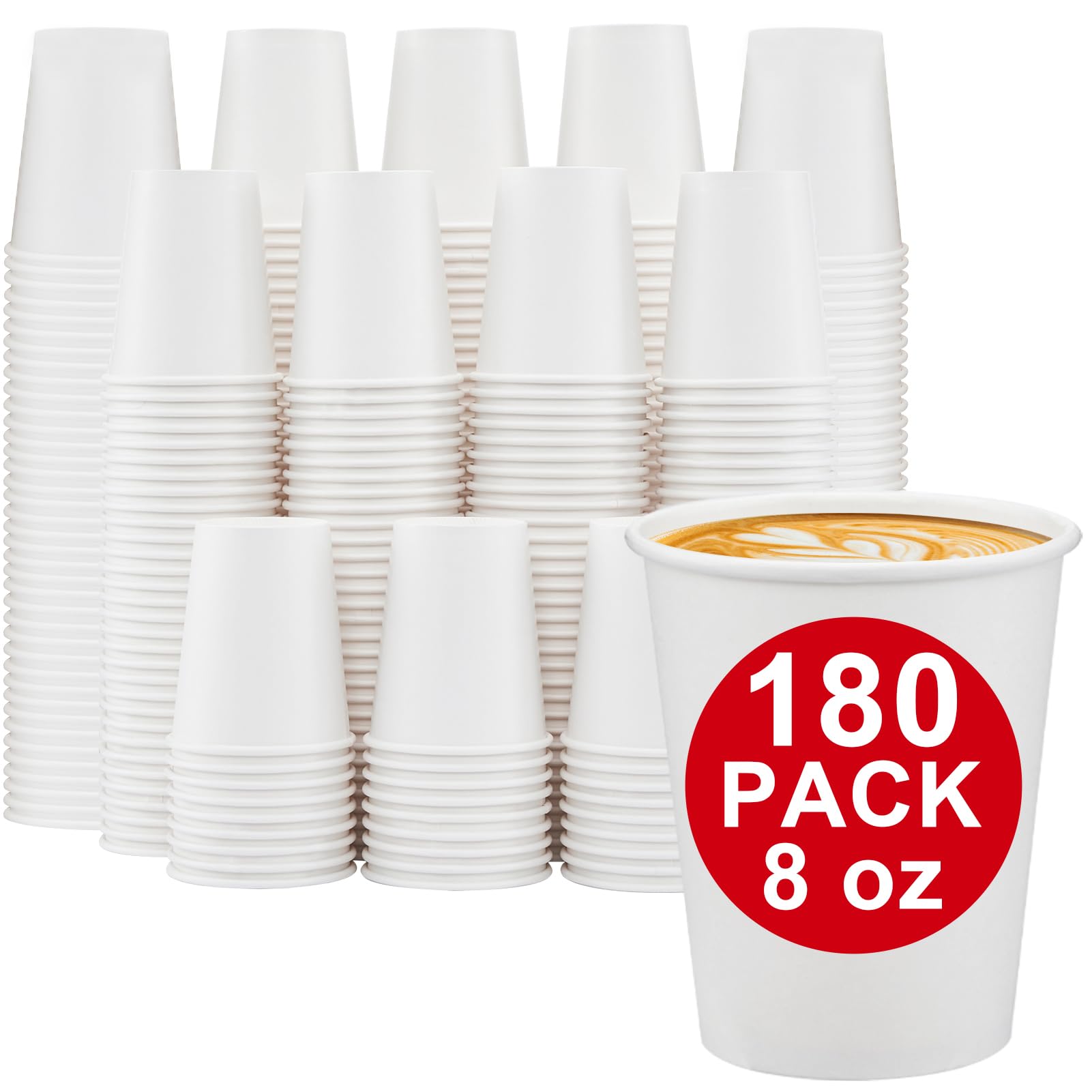 180 Count Paper Cups 8 oz, Disposable Coffee Cups Bulk, Thickened Durable Drinking Cups for Hot or Cold Beverage, Home, Office, Party, Business, Events
