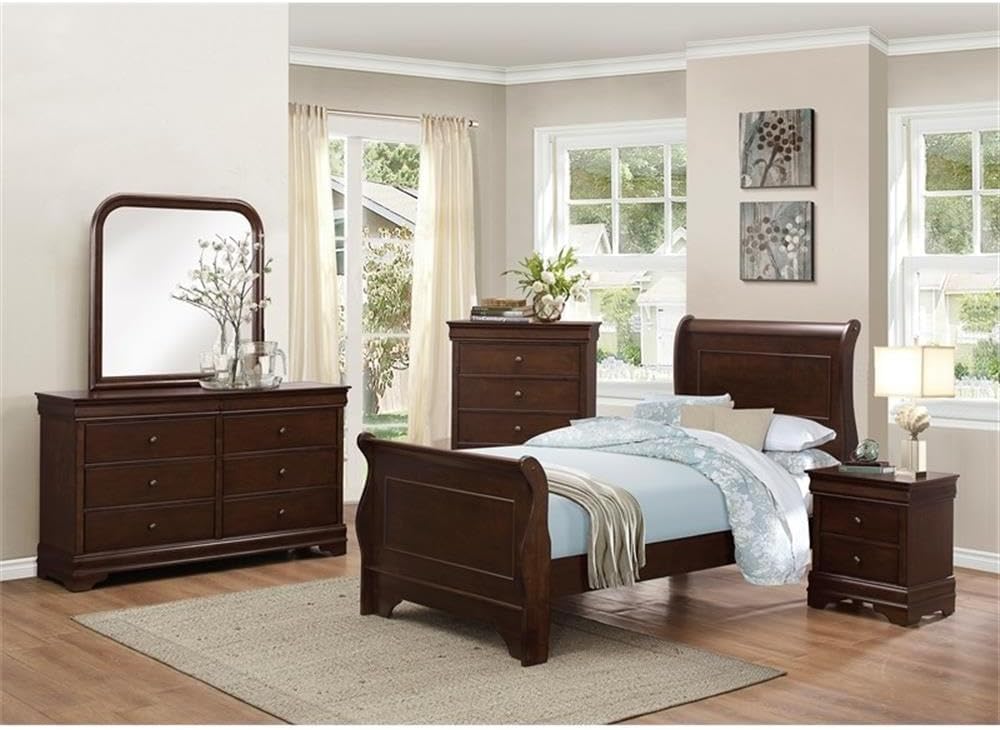 Lexicon Abbeville Traditional Wood Twin Sleigh Bed in Brown Cherry