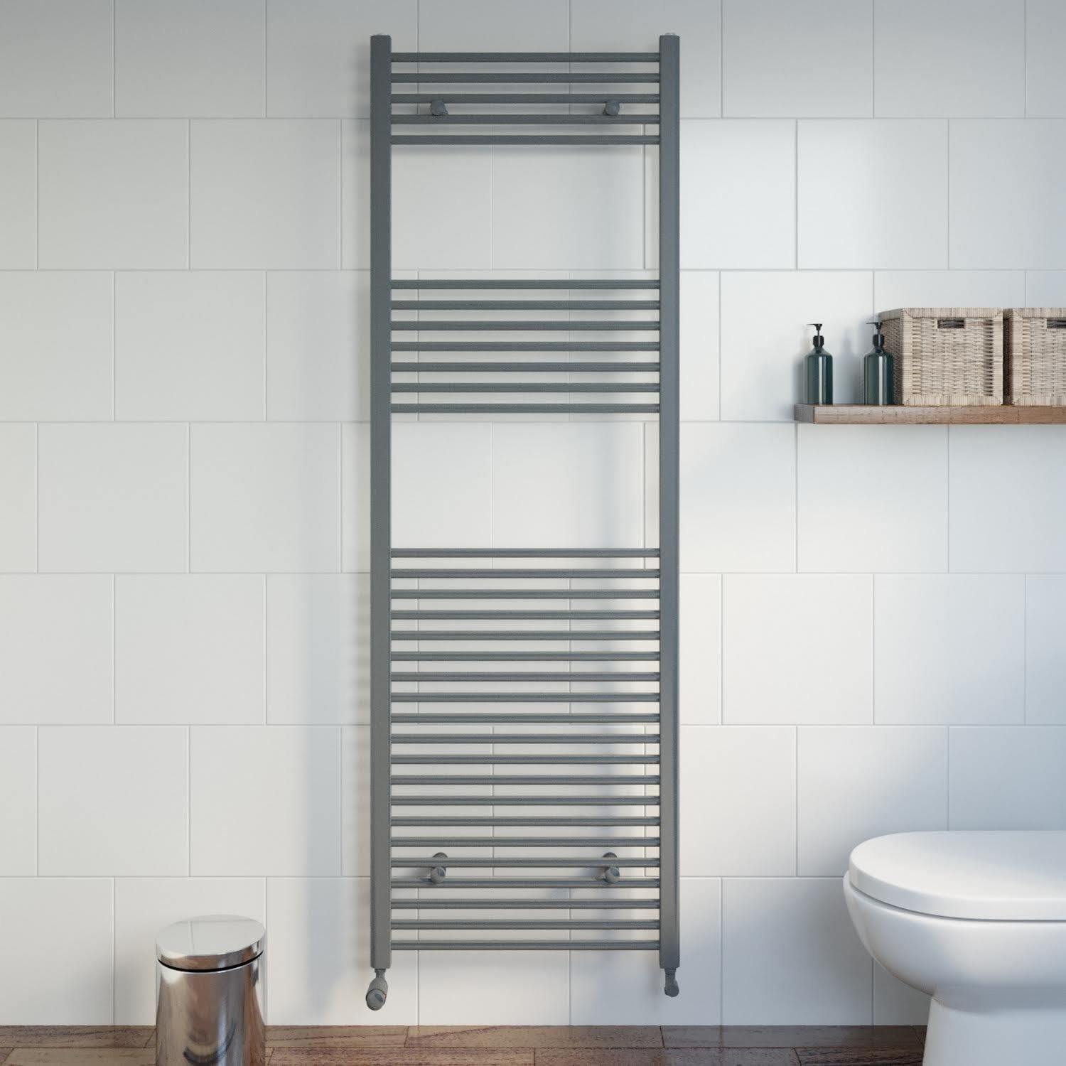 Duratherm Anthracite Duratherm® 1800 X 600Mm Flat Straight Heated Towel Rail Radiator Modern Central Heating Bathroom Warmer Wall Mounted Ladder Rad, Grey