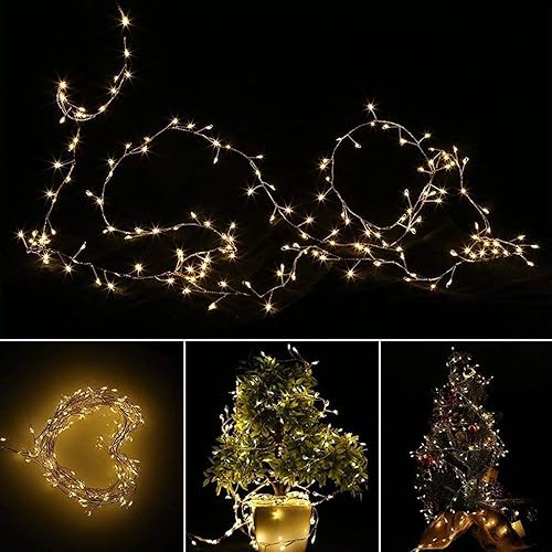Miniatura 5 de HANNAHONG Guirnalda de 100 luces LED para coronaguirnalda, árbol de Navidad, dormitorio, botellatarro, enchufe USB, luces parpadeantes de alambre