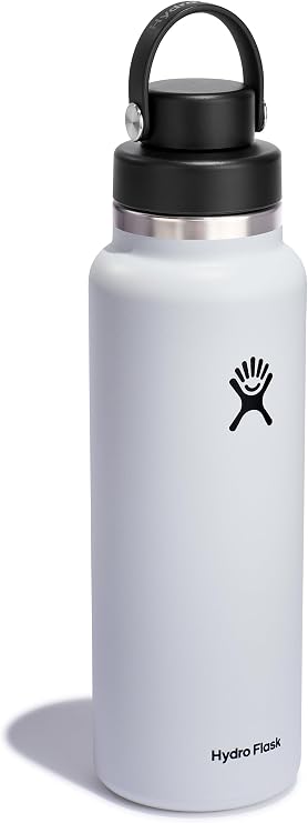 Hydro Flask Water Bottle - Insulated Stainless Steel - Wide Mouth Chug Lid, Non Spill, Leakproof in 40 Oz White