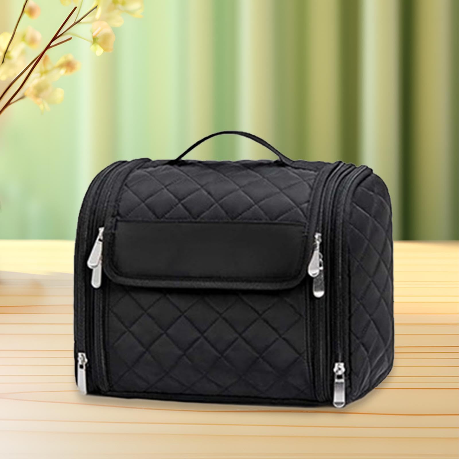 jojomis Große Kulturtasche, Kosmetik-Organizer, tragbar, Mehrzweck-Nylon-Kulturbeutel, Make-up, Reiseetui für Camping, Damen und Herren, Schwarz