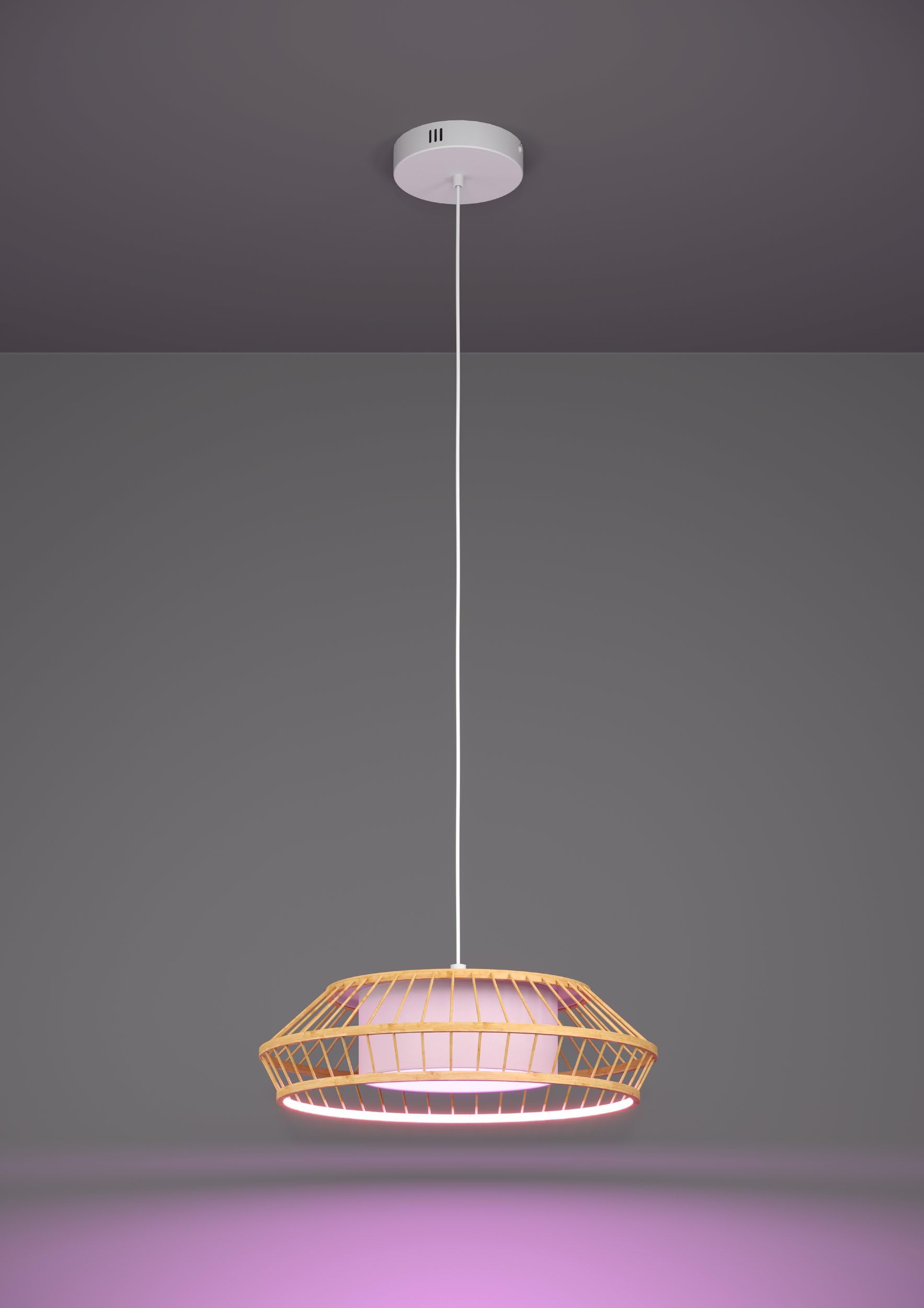 EGLO connect.z Yuku-Z Lámpara colgante led para hogar inteligente | de metal blanco y textil en blanco, madera de bambú, ZigBee, App y control por voz Alexa, blanco cálido-blanco frío, RGB
