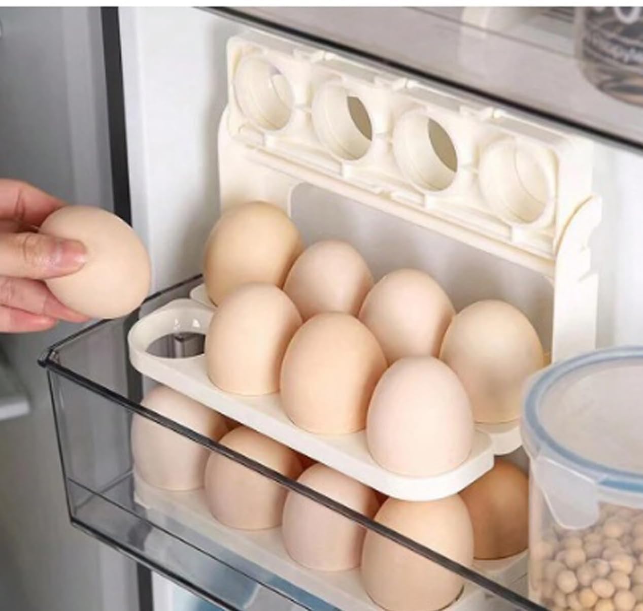 NAALA SUNNY Fridge Egg Storage Container, 24 Eggs Capacity, 3-Layer Stackable Organizer, Foldable Design, egg tray for fridge (IVORY COLOR)-image-5