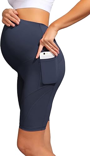 Maacie Materntiy Pantalones cortos de yoga de malla lateral para verano entrenamiento pantalones cortos activos con bolsillos 192-black, 192-white,