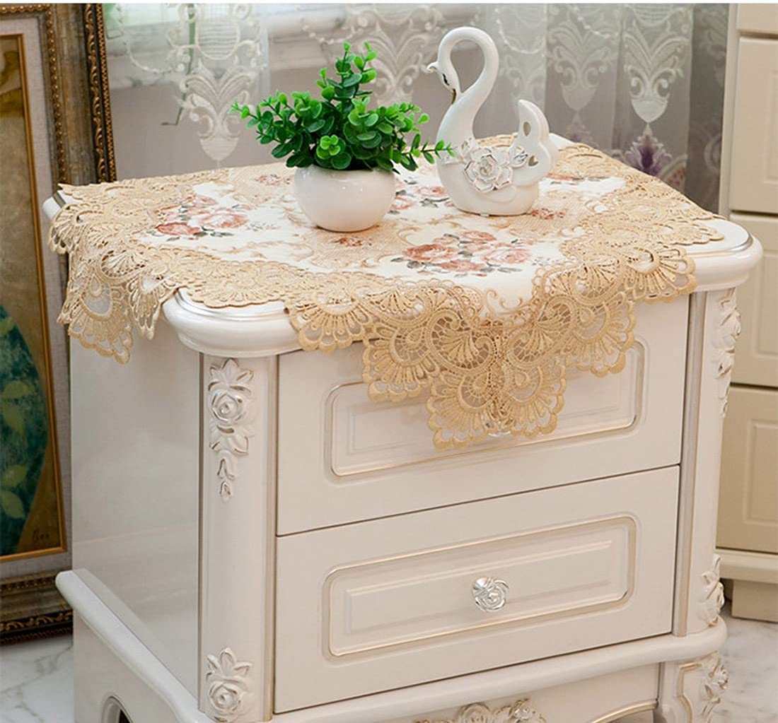 Waigg Kii Square Table Cloth Bedside Table Cover Decorative Table Dust Cover,Beside Table Slipcover for Wedding Party Home Living Room Decoration (Beige 4)