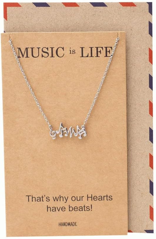 Music Note Necklace, Gifts for Music Lovers, Birthday Gifts for Women, Girls with Greeting Card, 16-inch to 18-inch, Handmade