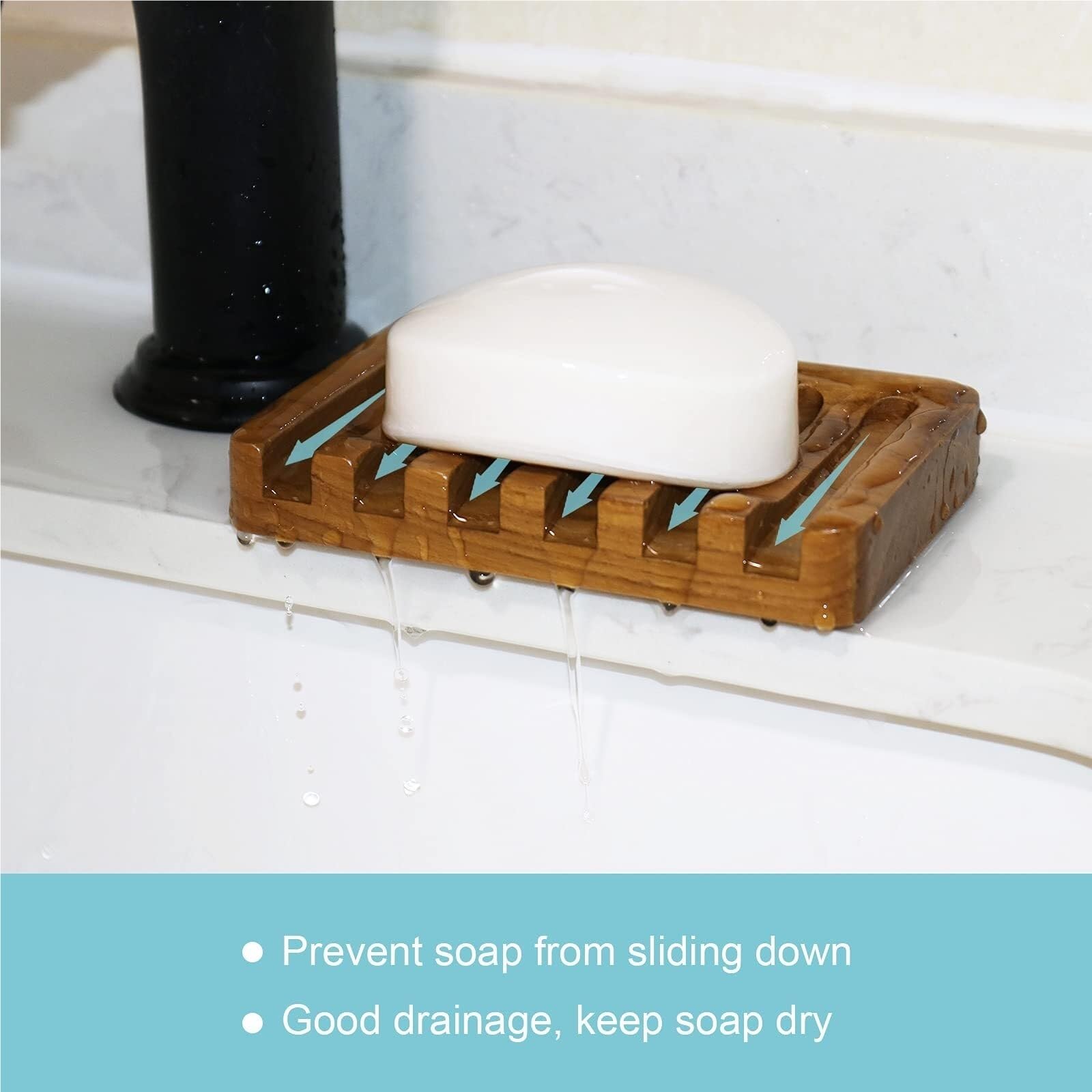 Jaboneras Jabonera de Barra con diseño Cascada Inclinada, Madera Teca Nuevos artículos Esenciales para el hogar