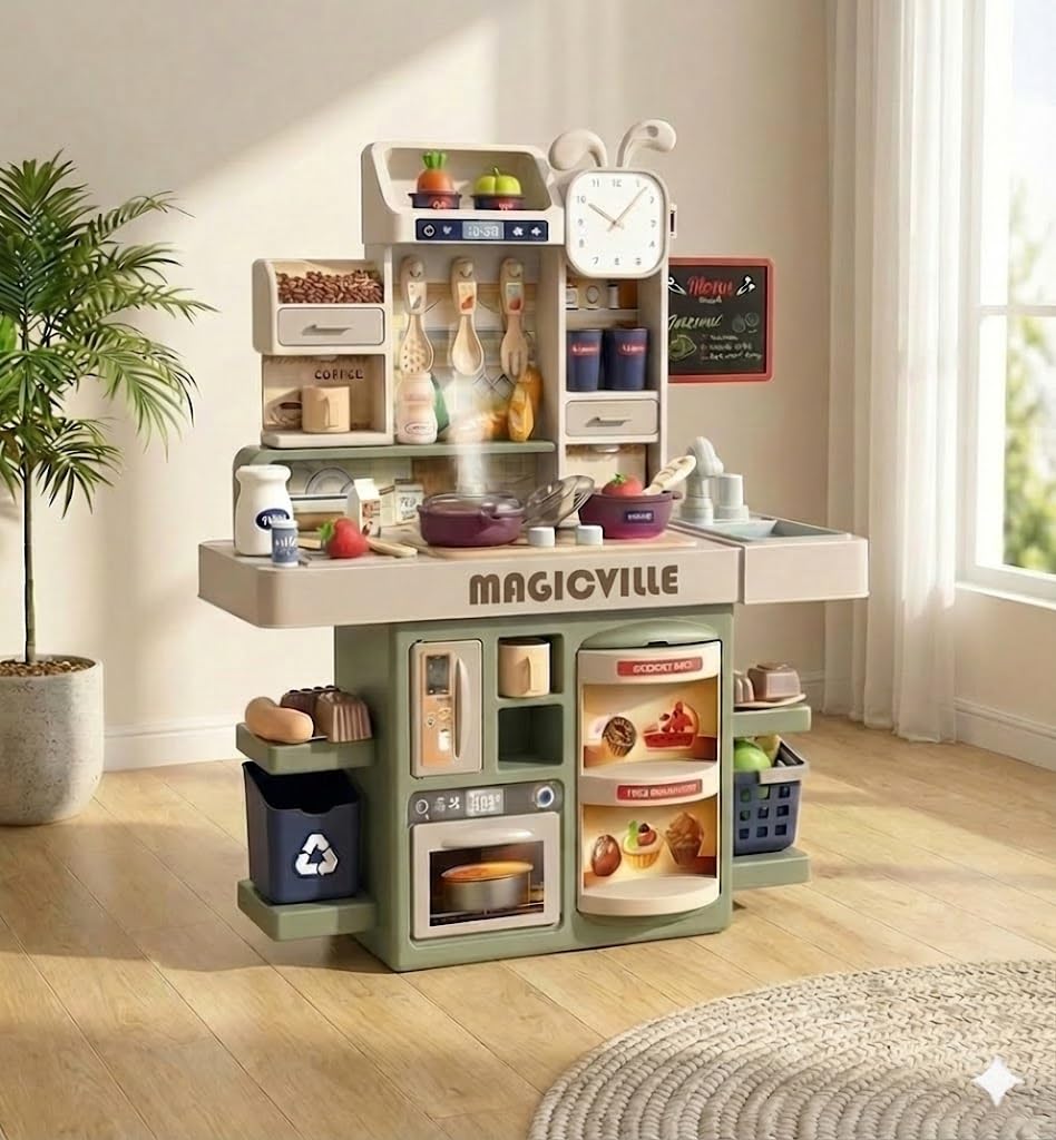 Kids Pretend Play Kitchen Set – 37 Pcs Cooking Toy with Real Steam, Light & Sound | Play Sink with Running Water, Oven, Stove, Food Accessories & Storage | Educational Playset for Boys & Girls