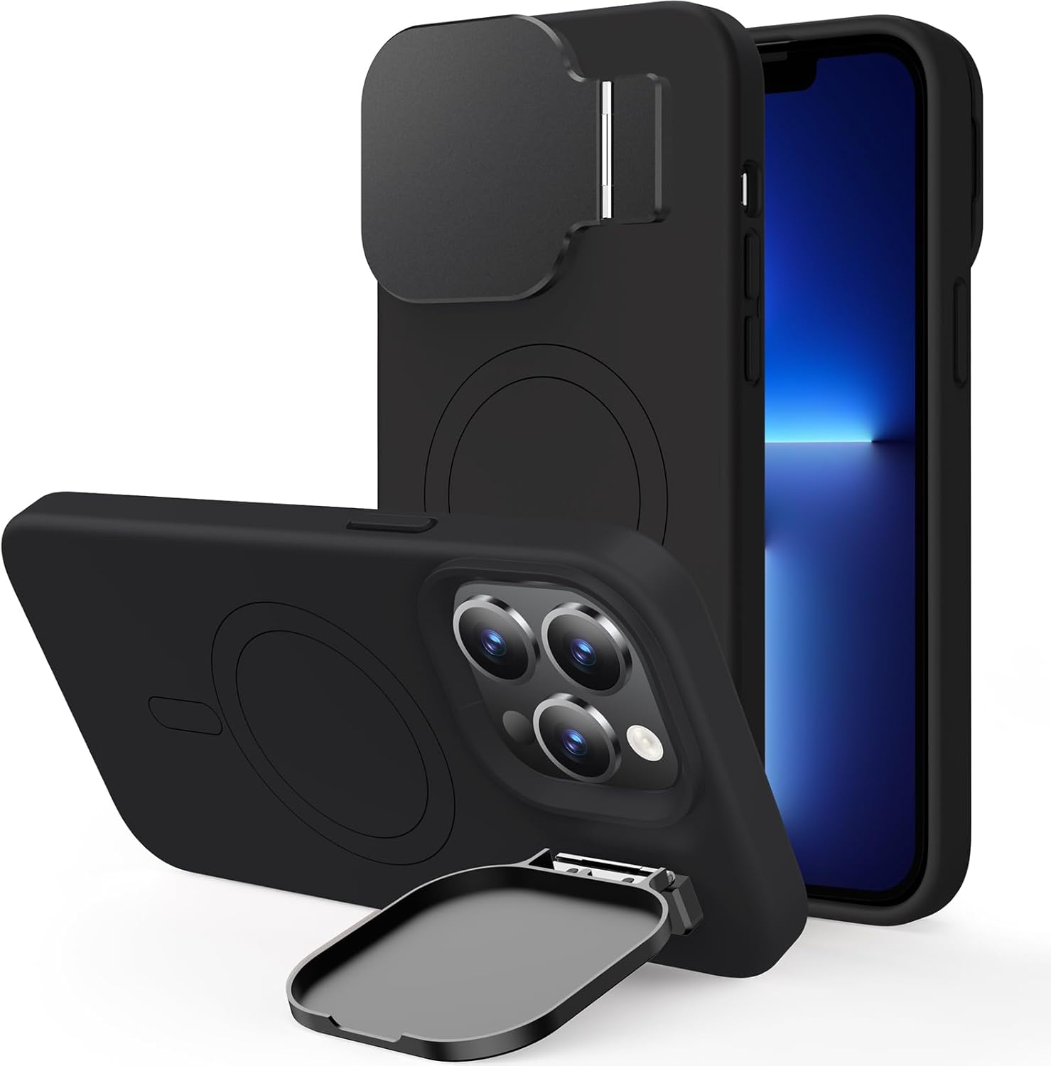 Silverback for iPhone 13 Pro Max Case with Stand, MagSafe-Compatible Case with Built-in Camera Cover,Magnetic Phone Case Liquid Silicone Shockproof for iPhone 13 Pro Max 6.7 inch - Black - Image 7