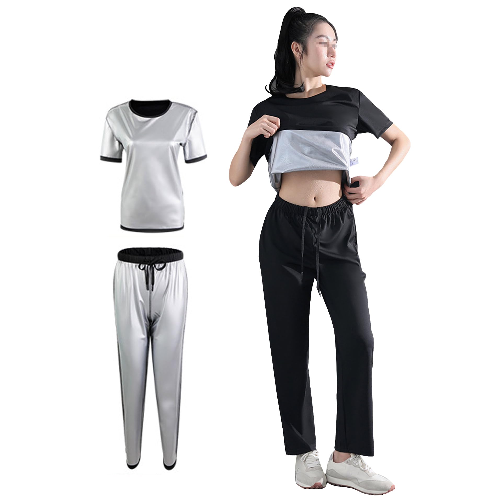 Traje Sauna Mujer Adelgazante, Trajes De Sudoración, Fajas Reductoras Mujer Adelgazantes, Trajes De Sudor Fitness Yoga Running Gimnasio, Conjunto De Pantalón Superior