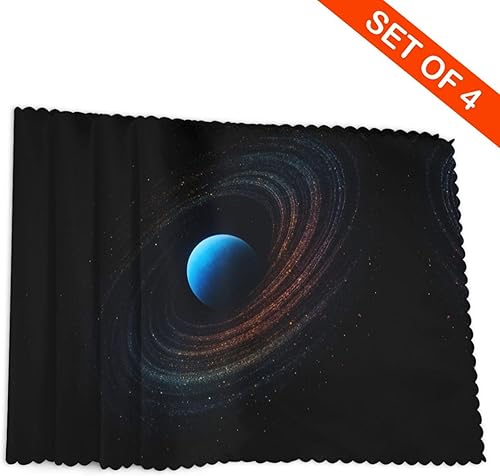 Miniatura 4 de Rectangular Placemats Set of 4, Heat Resistant Blue Planet Printed Kitchen Dining Table Mats