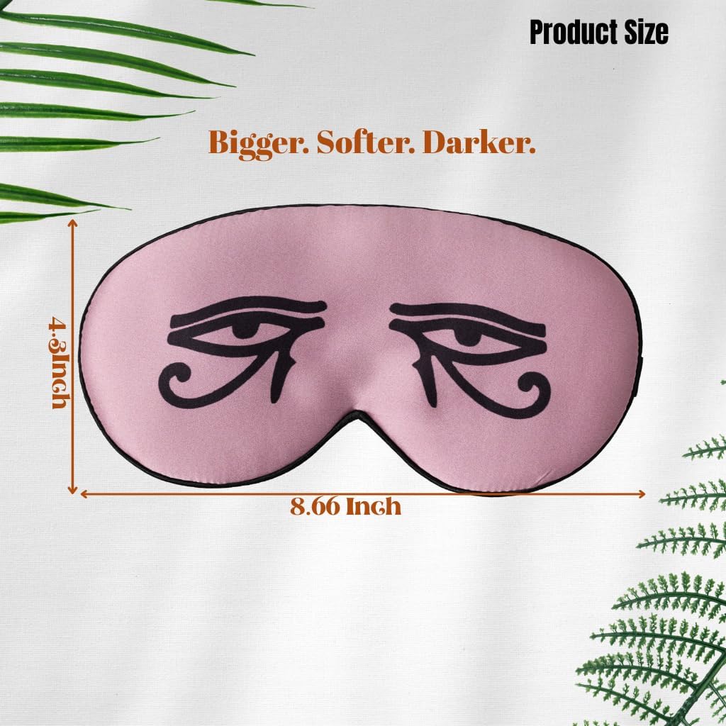 Silk Sleeping Mask Eye Cover for Men＆Women Eye Masks for Sleeping Egyptian Eye of Horus Print Adjustable Soft Blindfold with Gift Box(Dusty Rose-Elastic Strap)