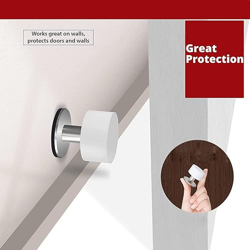 Miniatura 3 de Topes de puerta con calcomanías adicionales, tope de puerta autoadhesivo con goma blanca y cuerpo de acero inoxidable, parachoques de puerta