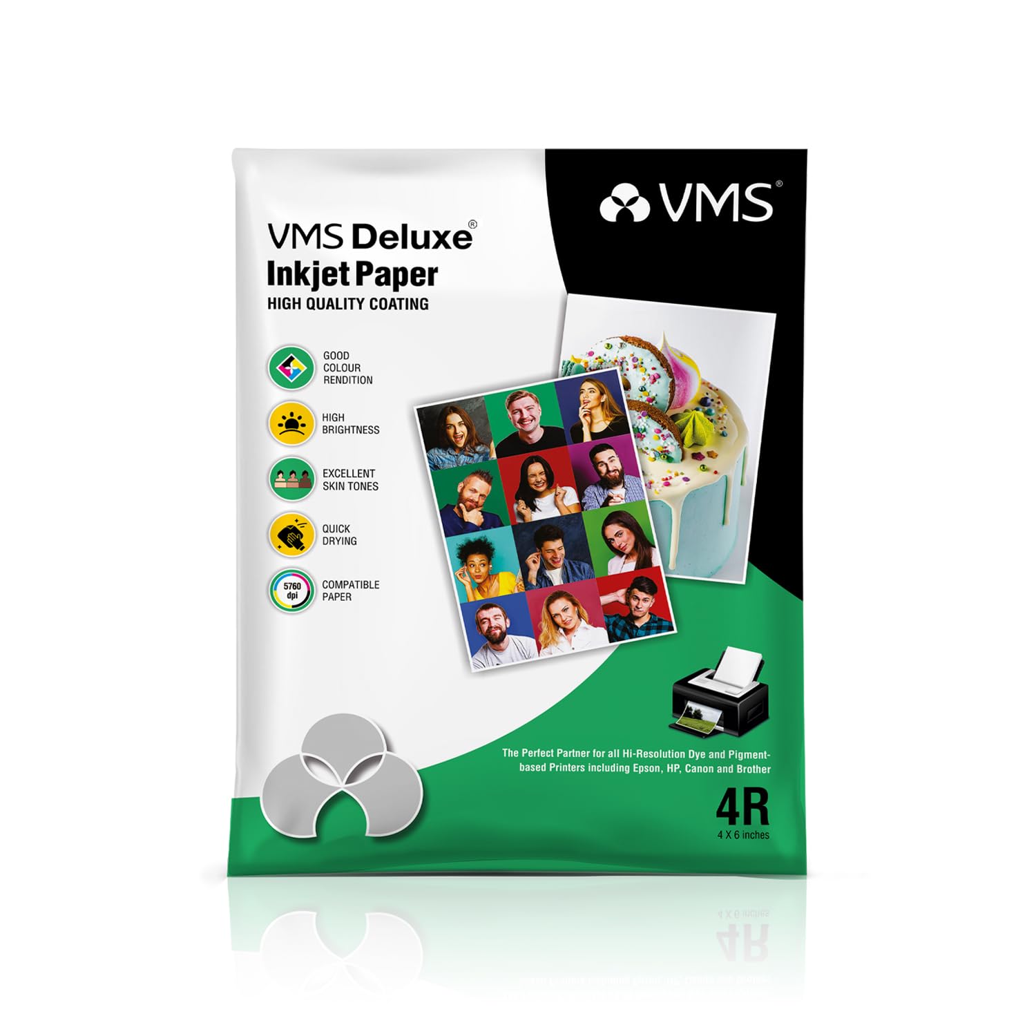 VMS Deluxe 180 GSM 4R (4×6) Glossy Photo Paper – Water Resistant,Pack of 100 sheets, Compatible with all Inkjet Printers VMS Deluxe 180 GSM 4R (4×6) Glossy Photo Paper – Water Resistant,Pack of 100 sheets, Compatible with all Inkjet Printers