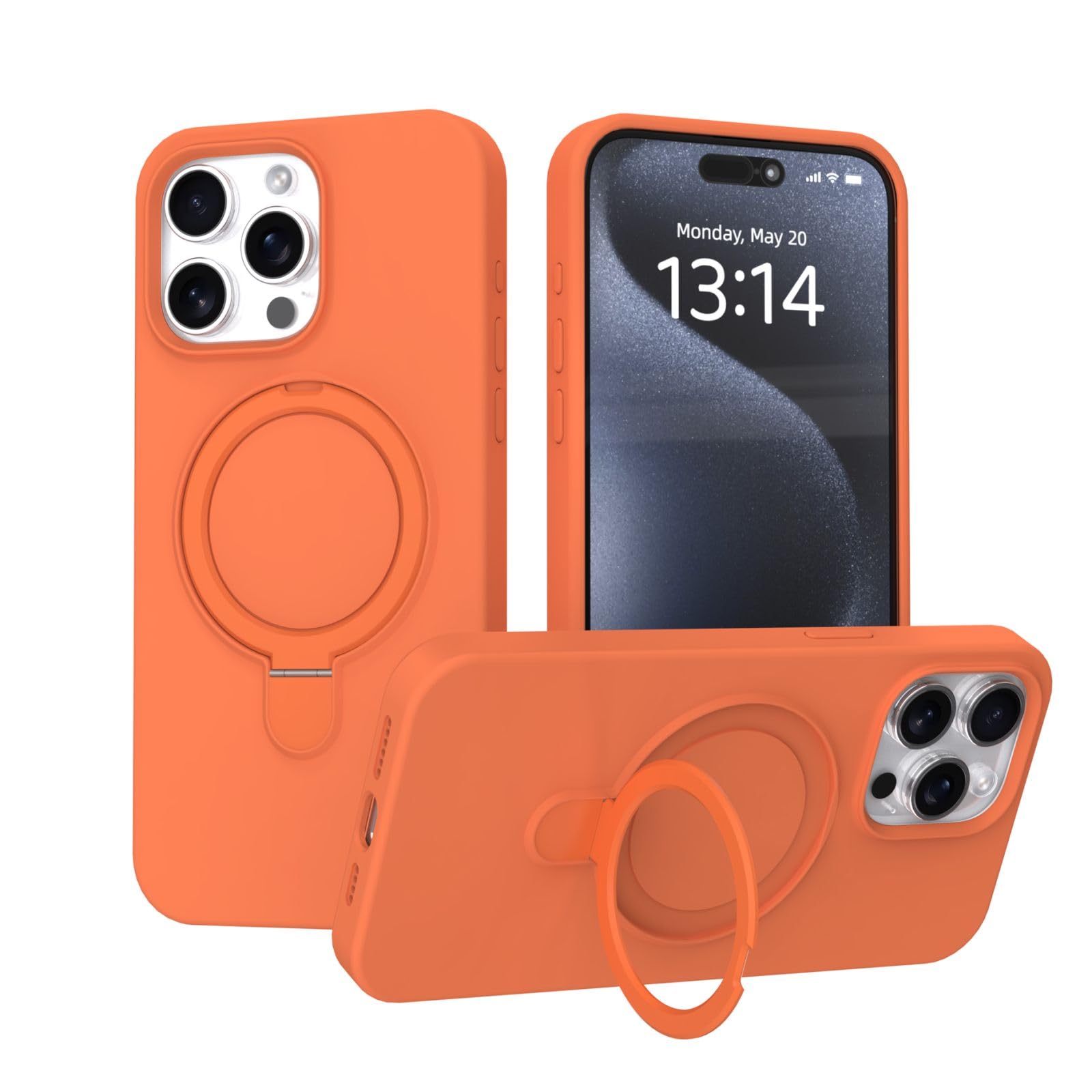 Photo 1 of IAIYOXI Case for iPhone 12 Pro Case with Magnetic Invisible Stand - MagSafe Compatible, Military Drop Tested, Shockproof Silicone Cover for Women and Men (6.1", 2020) - Orange