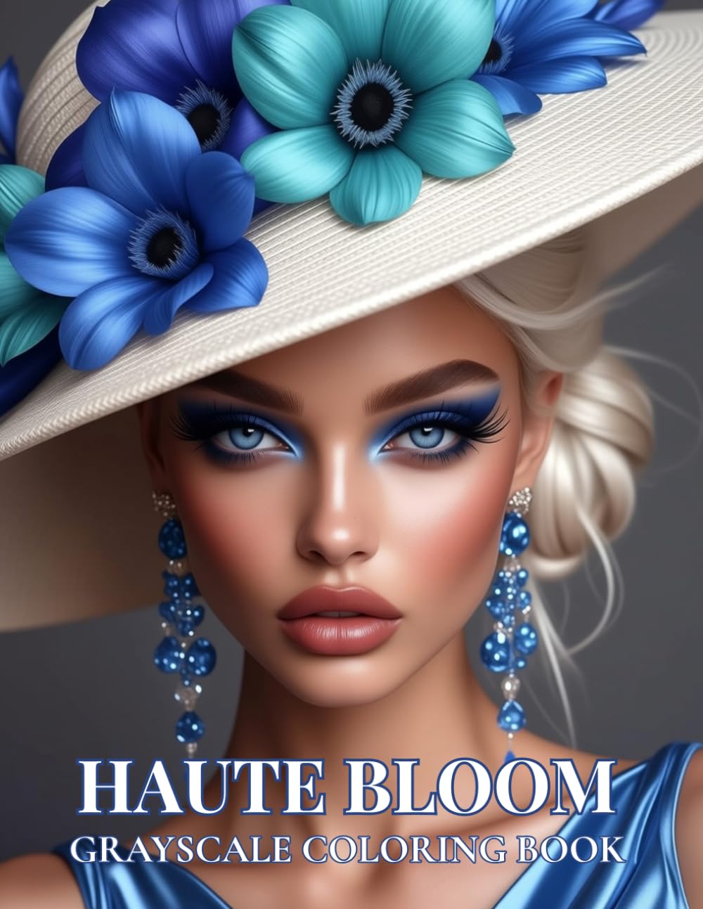 Haute Bloom: Grayscale Coloring Book for Adults Featuring Elegant Women in Fashion Hats and Floral Portrait Designs