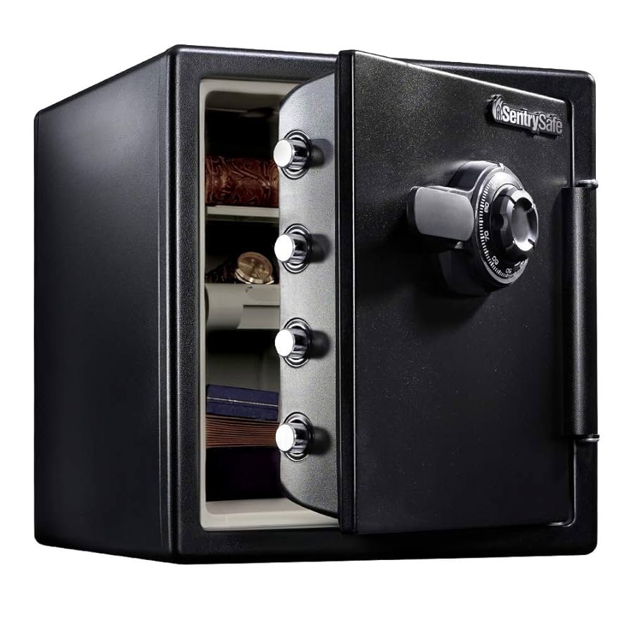 SentrySafe Fireproof and Waterproof Black Steel Home Safe with Dial Combination Lock for Cash, or Documents, 1.23 Cubic Feet, 17.8 x 16.3 x 19.3 x Inches, SFW123CU - Amazon.com