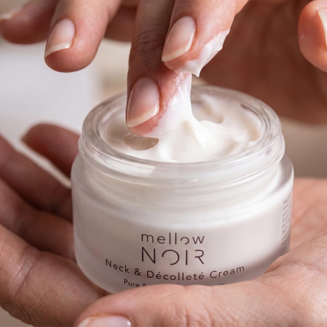 mellow NOIR Neck & Décolleté Cream 50 ml, Straffende Hals- und Dekolleté Creme mit Q10, Hyaluronsäure und COL-4-FRAG REMASTERED™, Für glattere, festere und definierte Haut