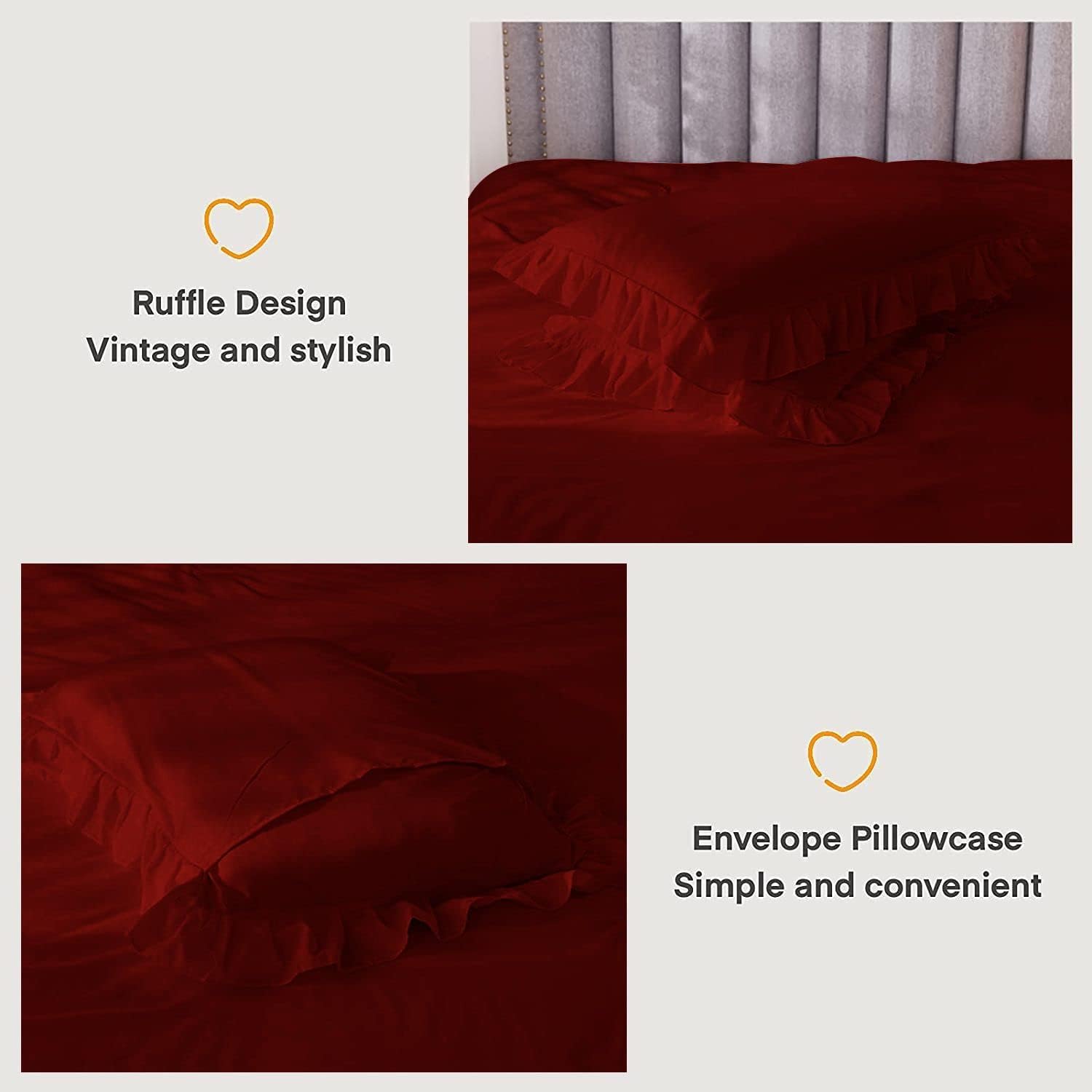 Tony's Textiles 3 Piece Luxury Vintage Ruffle Pattern Comforter Set Premium Super Soft 400 GSM All Season | 1000 Thread Count | 100% Egyptian Cotton - Full/Queen Size Burgundy Color