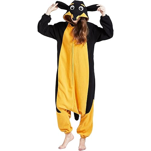 DarkCom Dachshund Onesie Halloween Costume One Piece Unisex Adult Pajamas Women Men Sleepwear Christmas Pajamas